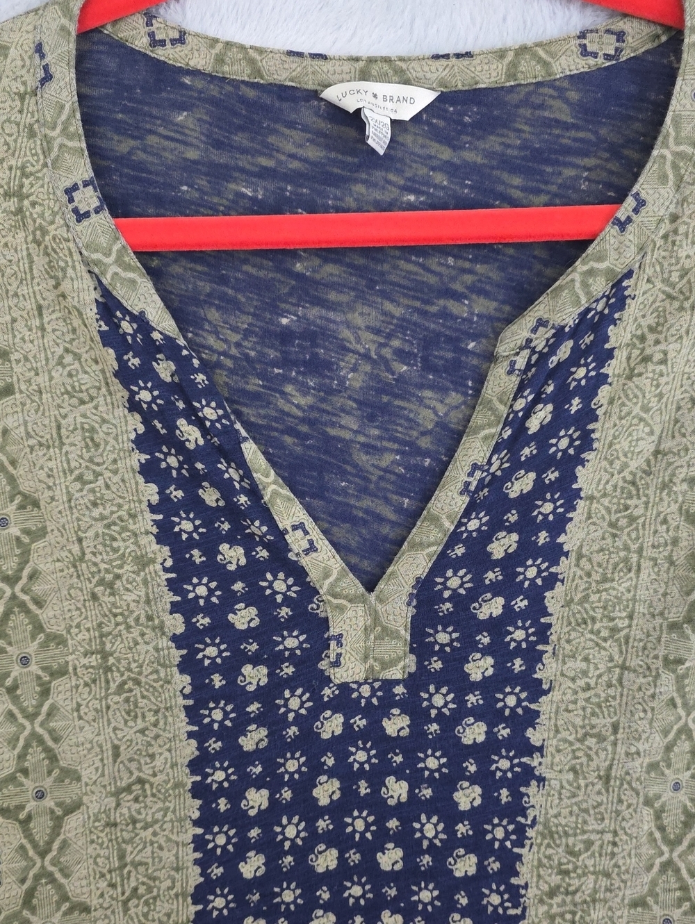 Lucky Brand Olive Green & Navy Printed Boho Tunic - Picture 3 of 10